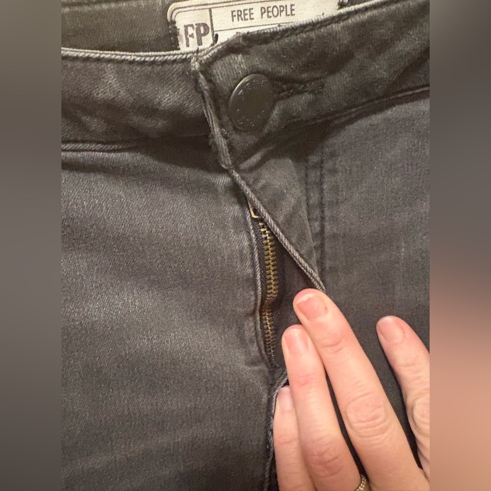 Free People | Just Float On Bell Bottom Flare Jeans Washed Black Gray Raw Hem 26 - Picture 7 of 9